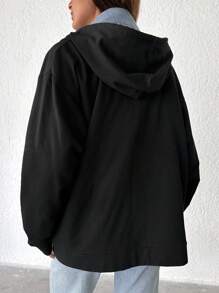 EURMUSE Women's Casual Hooded Long Sleeve 2 In 1 Jacket - Black - View 2