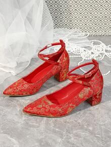 Women's High Heels Solid Color Shoes For Wedding, Red - Red - View 9