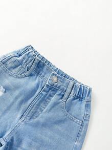 SHEIN Explorewe Young Girl Ripped Cut Out Detail Wide Leg Jeans - Medium Wash - View 3