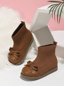 Girls' Autumn And Winter Brown British Style Fashion Boots With Retro Bowknot Decoration, Outdoor Warm Snow Short Boots For Kids - Brown - View 2