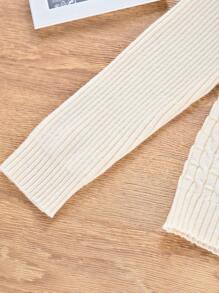 SHEIN 女大童人像圖案高領套頭毛衣 - 米色 - 查看 4