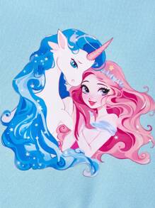 Girls Baby Unicorn Print Ruffle Trim Sweatshirt - Blue - View 4