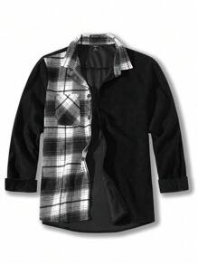 Manfinity Homme Men Plaid Patched Pocket Overcoat - Black - View 3
