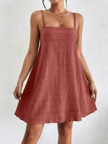 SHEIN Frenchy Chất rắn Váy Dây - Gỗ đỏ - Xem 4