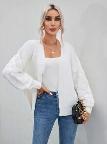 SHEIN Essnce Drop Shoulder Casual Design Cardigan - White - View 1