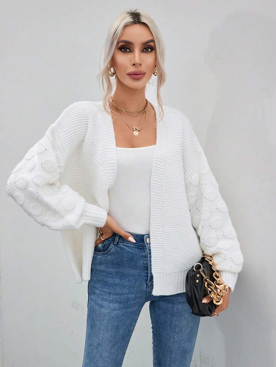 SHEIN Essnce Drop Shoulder Casual Design Cardigan - White - View 1