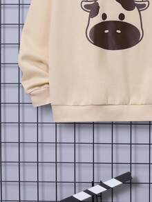 SHEIN Tween Boy Cow Print Hoodie & Two Tone Sweatpants - Apricot - View 5