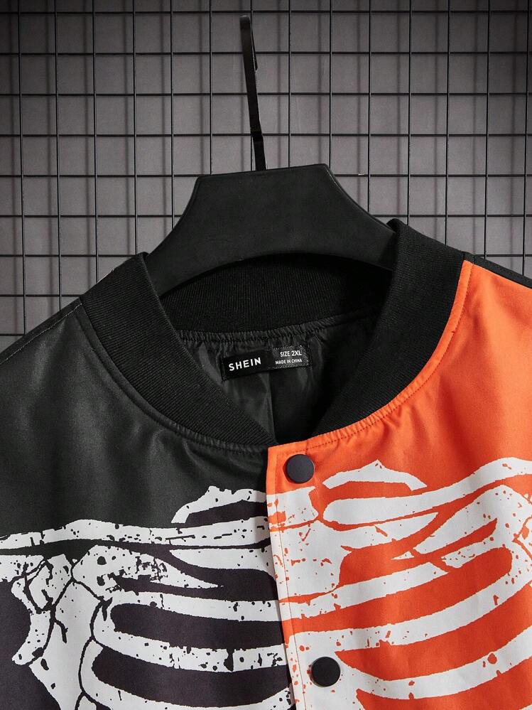 Manfinity VCAY Chaqueta de dos tonos con estampado de esqueleto para hombres, para Halloween, para otoño e invierno - Multicolor - Ver 4