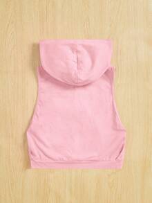 SHEIN Tween Girl Letter Graphic Hooded Sports Tank Top - Dusty Pink - View 2