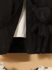 SHEIN Tween Boy 1pc Zip Up Hooded Padded Coat - Black - View 5