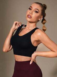 Crisscross Back Sports Bra - Black - View 4