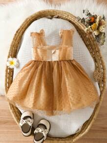 SHEIN 女婴优雅可爱薄纱连衣裙、节日派对蓬松连衣裙洗礼休闲可爱派对摄影连衣裙 - 彩色 - 查看 2