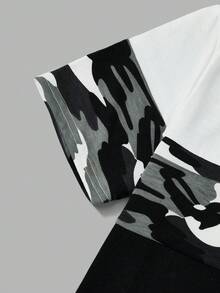 SHEIN 男大童迷彩印花撞色T恤&腰部抽繩短褲 - 彩色 - 查看 4