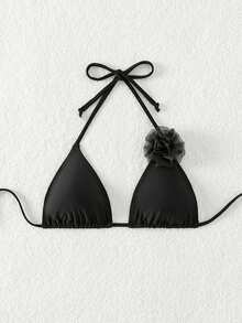 Chi tiết đồ trang trí mùa hè Halter Triangle Bikini Top - màu đen - Xem 5