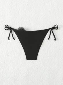 SHEIN Swim Appliques Tie Side Bikini Bottom For Summer Beach Vacation - Black - View 2