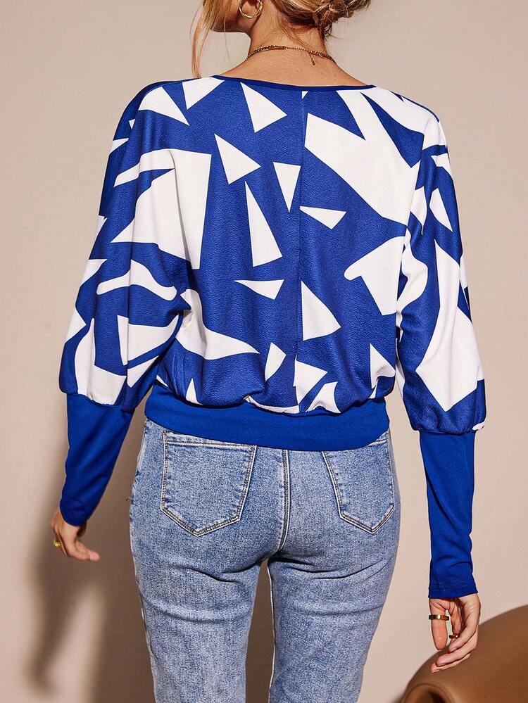 Geo Print Batwing Sleeve Sweatshirt Pullover Fall Sweatshirt