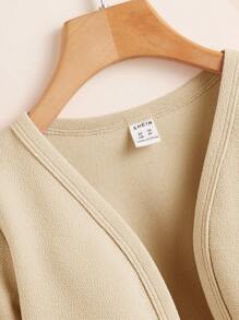 SHEIN Tween Girl Solid Color Casual Shortened Long Sleeve Jacket, Suitable For Spring And Autumn, Cardigan - Beige - View 4