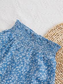 SHEIN Cô gái Tween In hoa Ditsy Quần ống rộng - Màu xanh lam - Xem 4