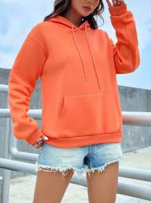 INAWLY Kangaroo Pocket Drop Shoulder Drawstring Hoodie,Long Sleeve Tops - Orange - View 5