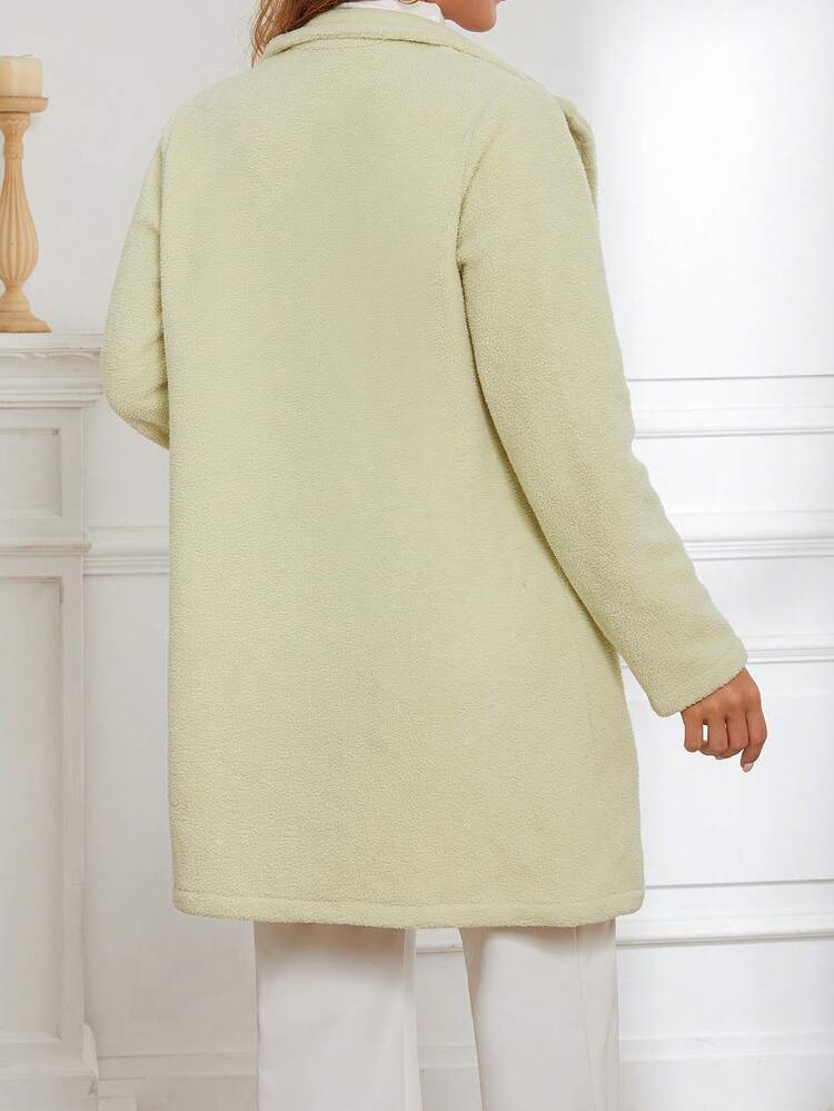 Solid Open Front Teddy Coat Fall Cloth For Women
