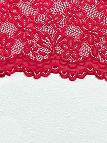 Snug Zone Floral Lace Scallop Trim Lingerie Set - Burgundy - View 4