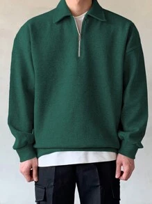 DAZY Men Quarter Zipper Drop Shoulder Pullover Without Tee, For Tennis,Fall Clothes