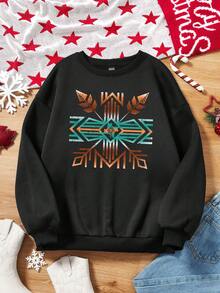 SHEIN LUNE Geo & Letter Graphic Drop Shoulder Sweatshirt - Black - View 4