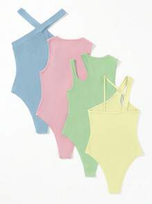 Chiquease 4pcs Solid Ribbed Knit Bodysuit - Multicolor - View 2