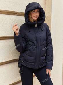 GASMAN Zip Up Drawstring Hooded Padded Coat