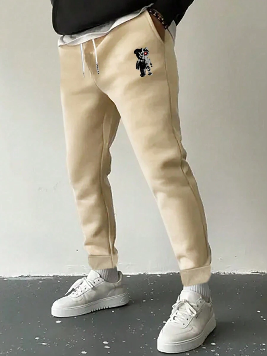 Manfinity EMRG Men Plus Cartoon Print Drawstring Waist Sweatpants - Khaki - View 1