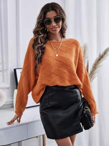 SHEIN Clasi 素色落肩袖套頭毛衣 - 橘色 - 查看 6