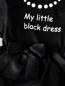 Baby Girl Slogan Graphic Bow Front Puff Sleeve Bodysuit Dress