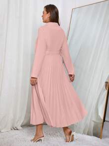 SHEIN Privé 大碼翻領百褶下擺洋裝