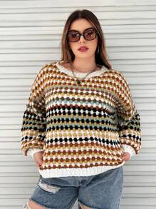 Flirla 加码菱格纹落肩毛衣，适合冬季针织套头衫和秋季毛衣 - 彩色 - 查看 2