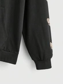 Plus Size Women Skull & Butterfly Pattern Zip-Up Drawstring Hooded Sweatshirt, Autumn - Black - View 3