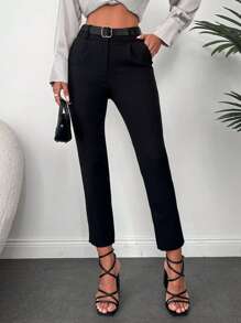 EURMUSE Slant Pocket Belted Suit Trousers - Black - View 1