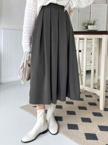 DAZY 纯色拉链侧摆裙 - 淺灰色 - 查看 3