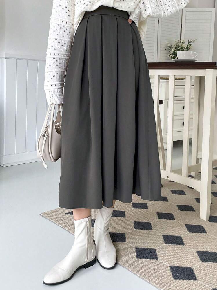DAZY Solid Zipper Side Flare Skirt | SHEIN USA