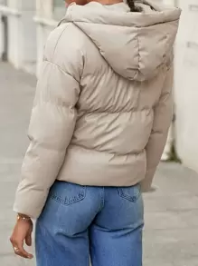 EURMUSE Zip Up Drawstring Hooded Puffer Coat - Khaki - View 2