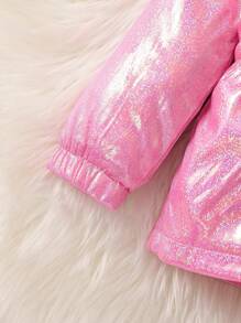 SHEIN 女婴拉链泰迪熊衬里连帽棉服外套