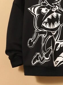 SHEIN Áo nỉ tay rớt vai in hình hoạt hình dành cho bé trai tuổi teen (không kèm áo sơ mi). - màu đen - Xem 5