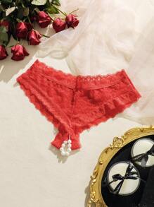SHEIN Floral Lace Panty - Red - View 1