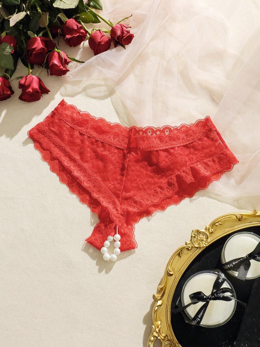 SHEIN Floral Lace Panty - Red - View 1