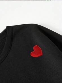 男士大码愛心圖案加絨內裏運動衫 - 黑色 - 查看 7