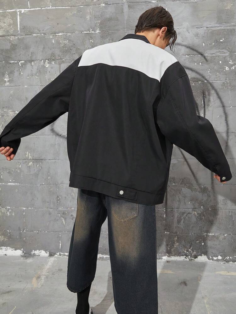 Men's Oversized Contrast Panel Zipper Jacket Outdoor Windbreaker