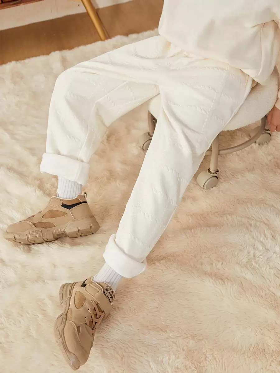 SHEIN Tween Boy Solid Thermal Lined Sweatpants - Apricot - View 1