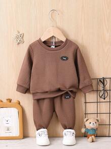 Baby Boy Letter Patched Sweatshirt & Sweatpants