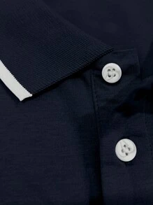 Manfinity Mode Men Figure & Horse Pattern Contrast Trim Polo Shirt - Navy Blue - View 4