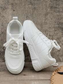 Women's Casual Flat Skateboarding Shoes, Slip Resistant, Fashionable, Breathable, Thick-soled Sneakers - White - View 5