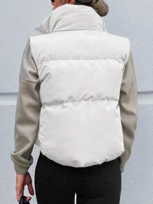 EURMUSE Zip Up Drawstring Vest Puffer Coat - White - View 2